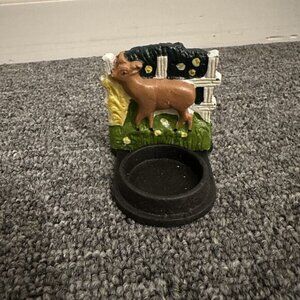 Cast Iron Brown Cow Farm Candle Holder Fence